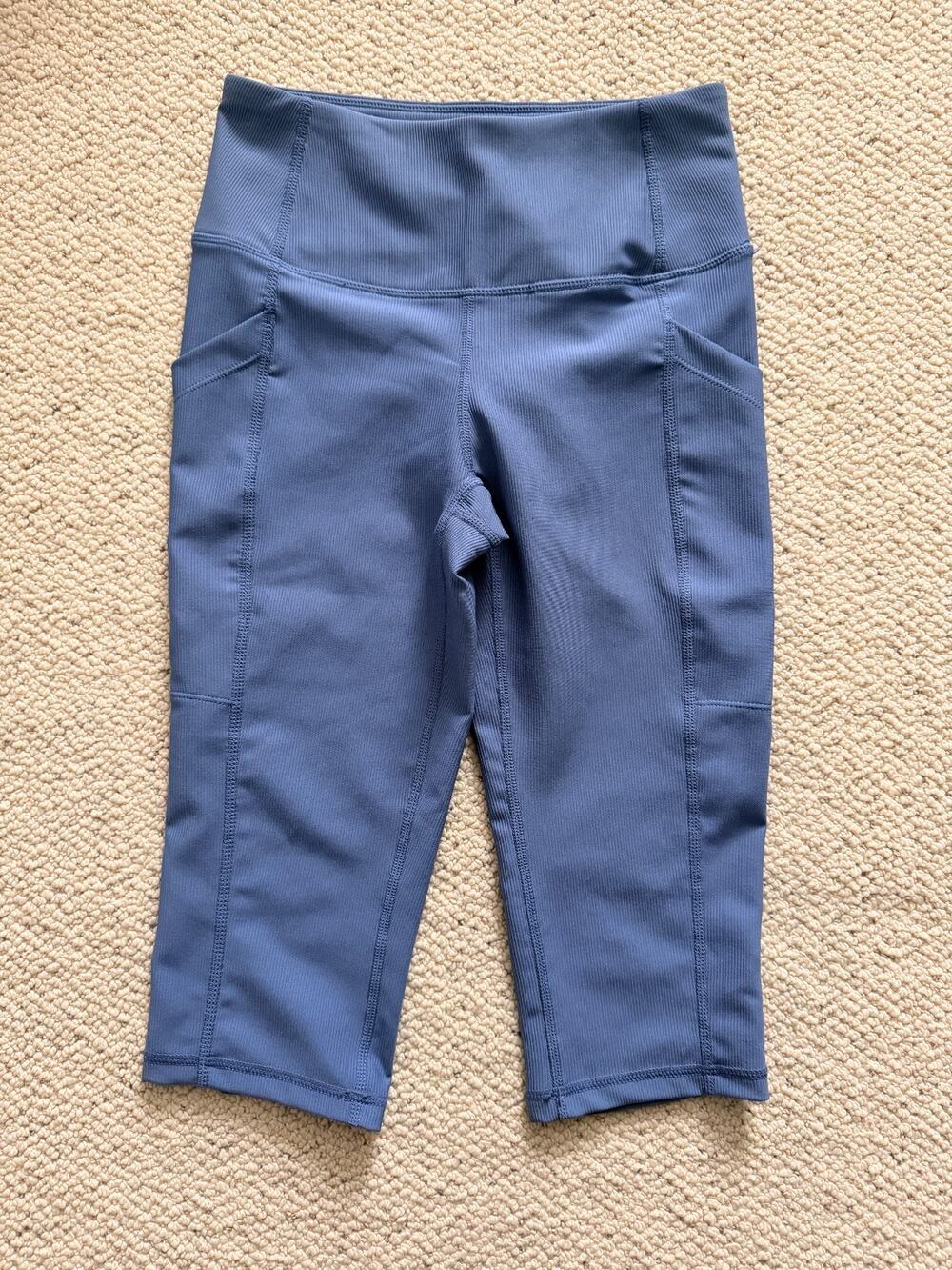 32 Degrees Cool Ribbed Capri Leggings Womens XS Blue High Rise Side Pockets